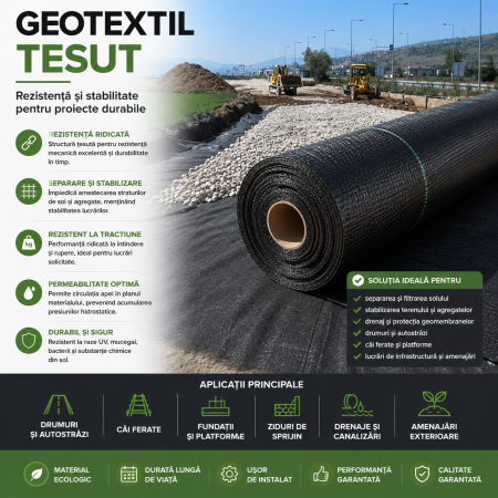 Geotextil tesut, rezistenta la tractiune 40 kN/m, 5.3 x 100 metri , 530mp/rola